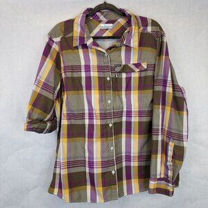 Columbia Camp Shirt Women 2XL Omni Shade Plaid Button Up Roll Tab Sleeve Outdoor